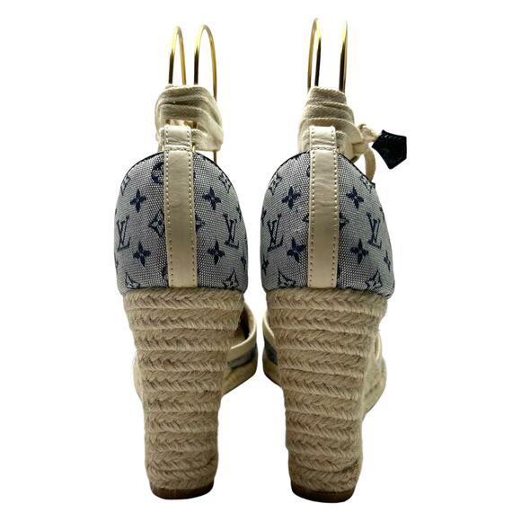 LOUIS VUITTON Ibiza LV Monogram Canvas Espadrille Wedges Sandals EU 40 US 10 - Picture 3 of 14